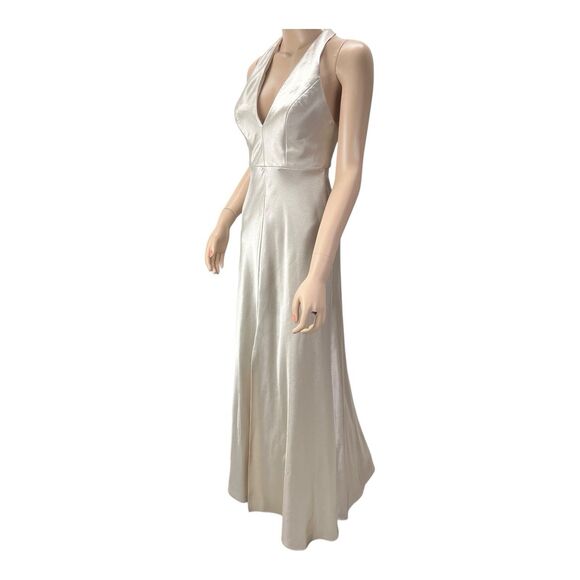 Jenny Yoo Satin Halter Bridesmaid Event Evening Dress Gown Sz 0 Champagne - Picture 3 of 11